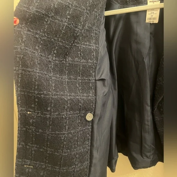 NWT Lauren Conrad tweed dble breasted jacket navy blue w/lghtr blue threading 2x - Picture 8 of 8